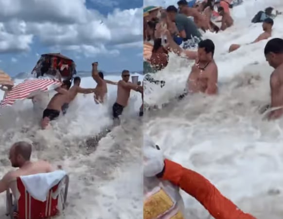 El nivel del mar subió inesperadamente y una ola gigante se formó frente a la costa.