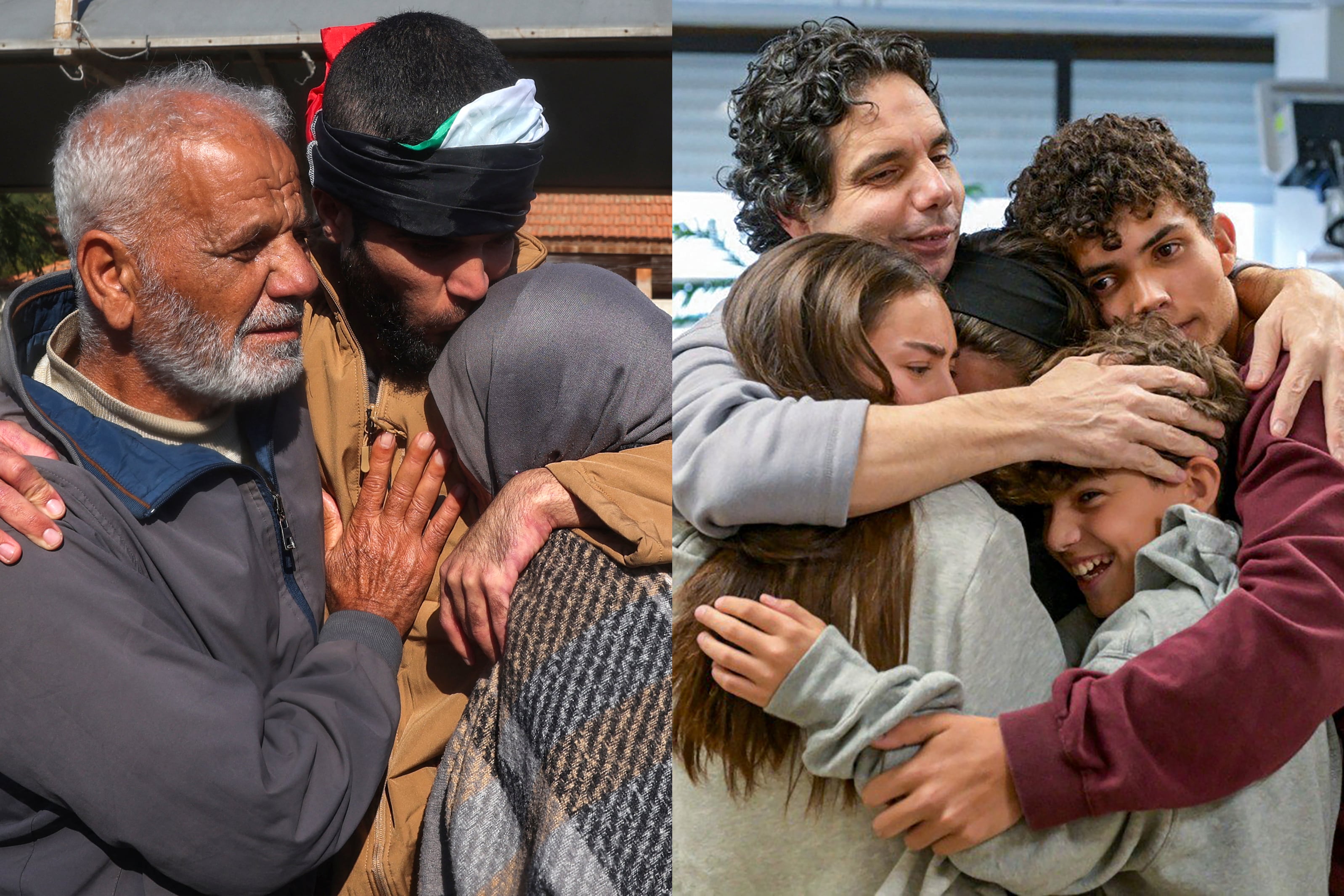 Los palestinos y los israelíes liberados este sábado se reencontraron con sus familias