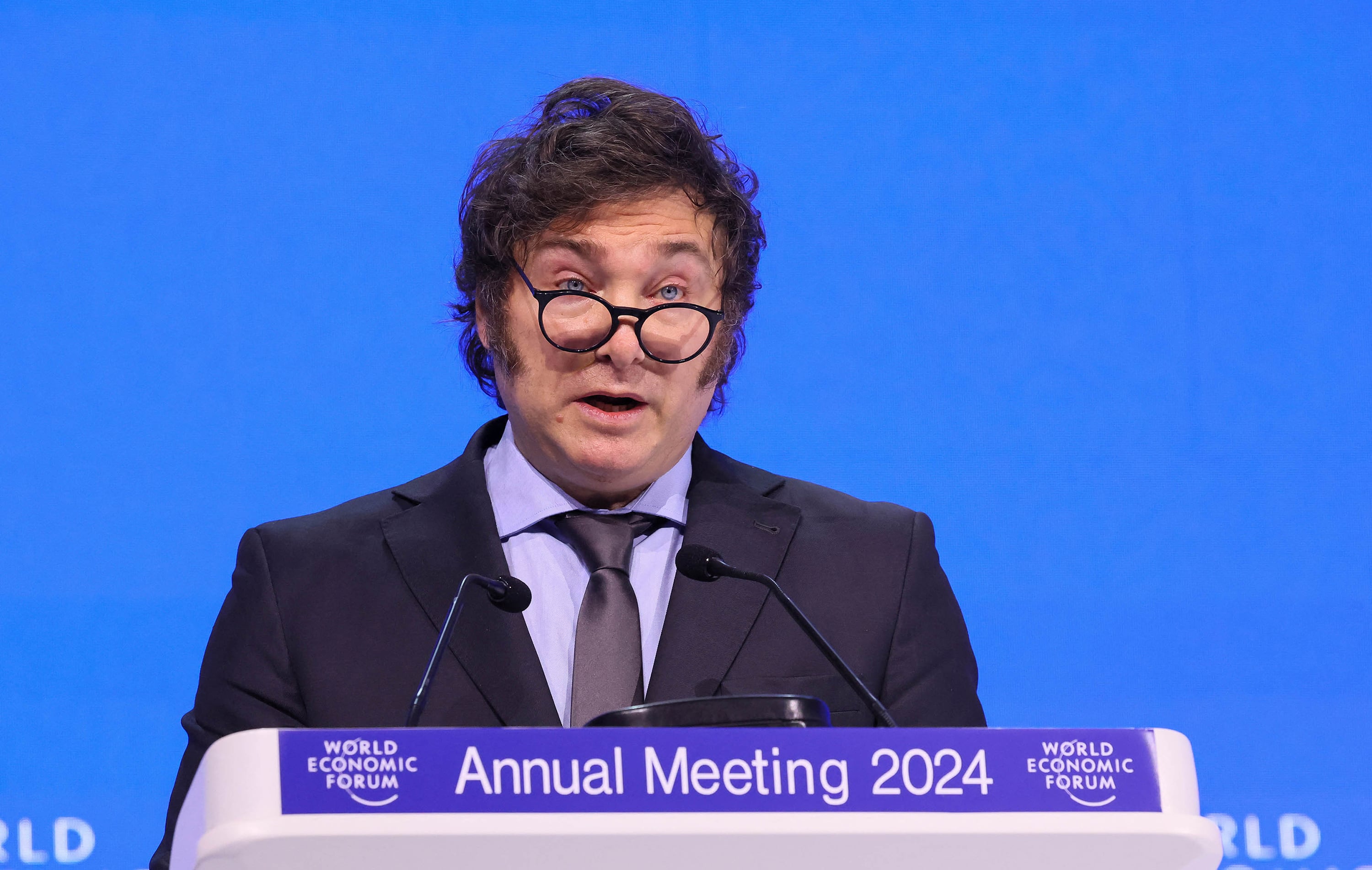 Javier Milei durante su discurso en el World Economic Forum