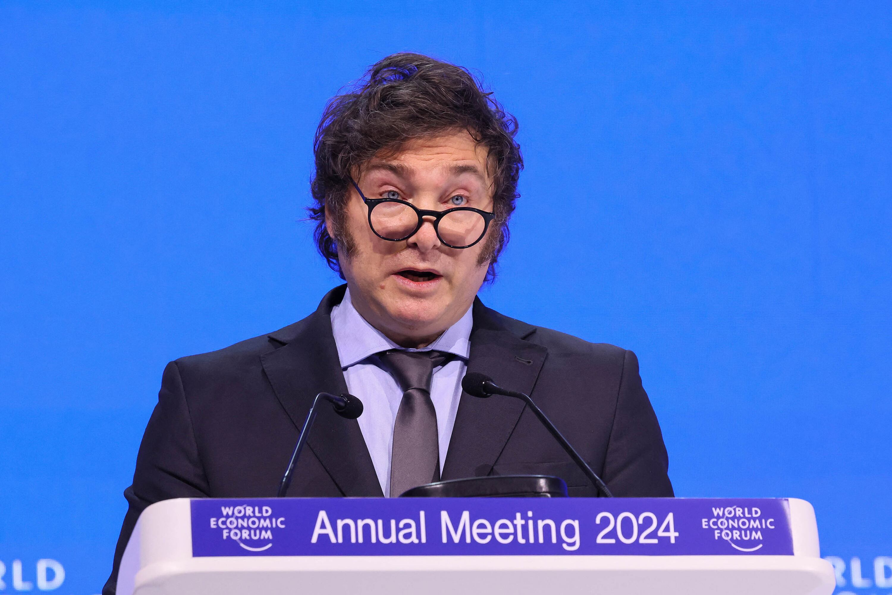 Javier Milei durante su discurso en el World Economic Forum