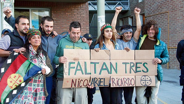G. Seguí, Huenelaf, P. Seguí, Buchile, González, Huenchupan y Jaime al ser liberados el 12 de enero de 2017.