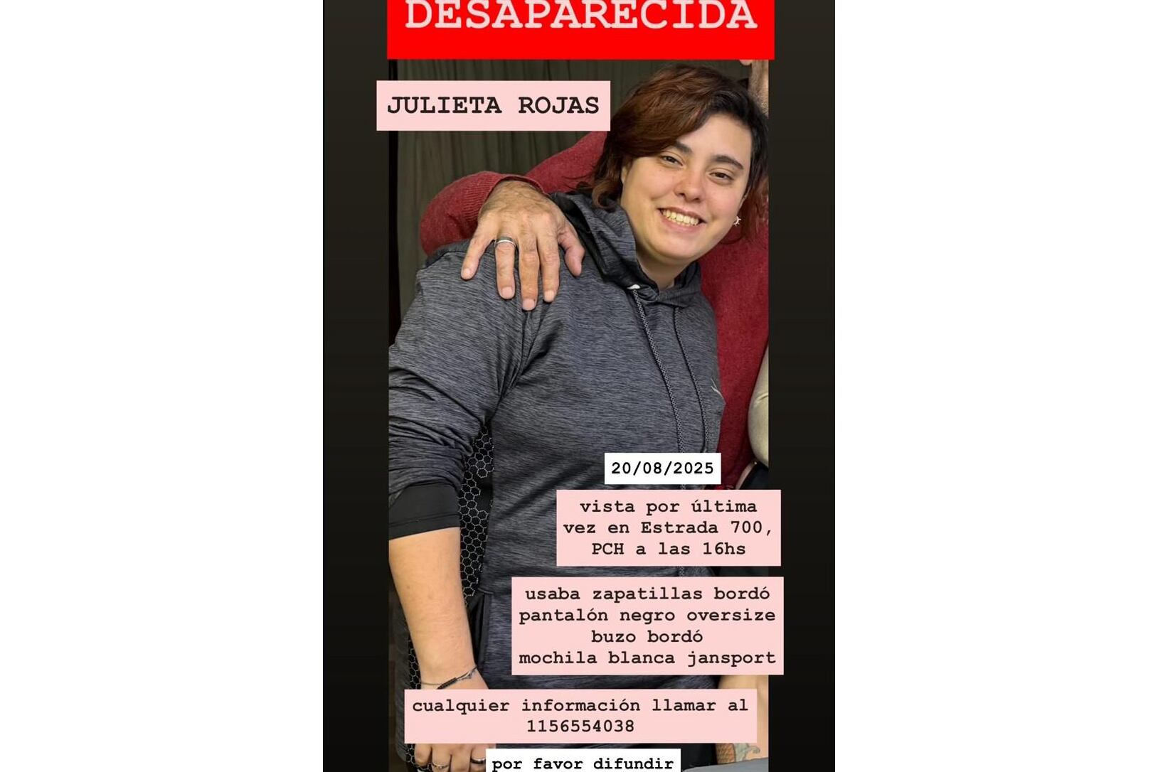Julieta Rojas falta de su hogar desde hace tres días.