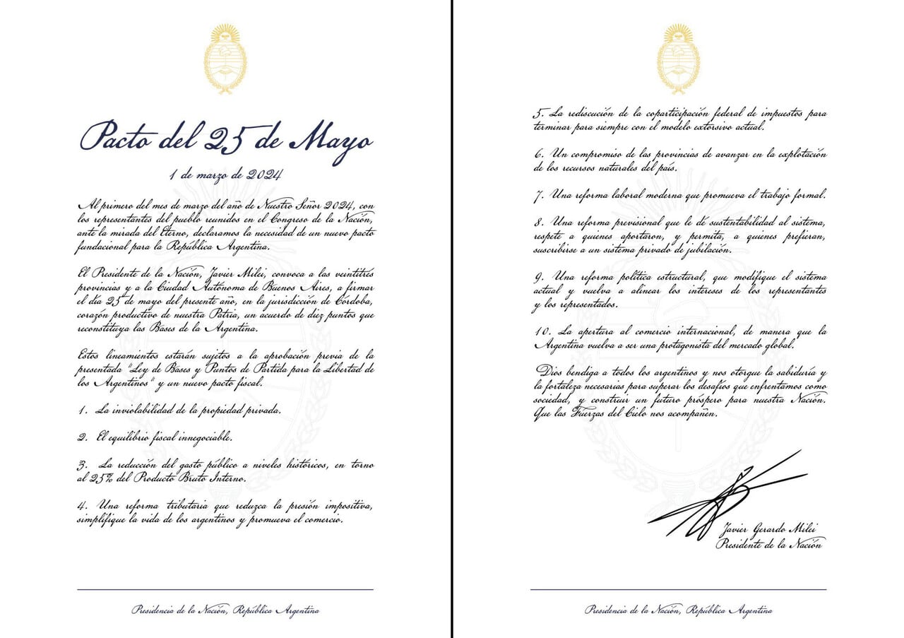 El texto subido a las redes por el Gobierno de Milei.