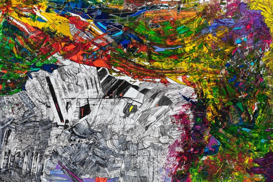 "Se mueve todo, nada se mueve", de Luis Felipe Noé; tinta y acrílico sobre tela, 200 x 300 cm, 2021.