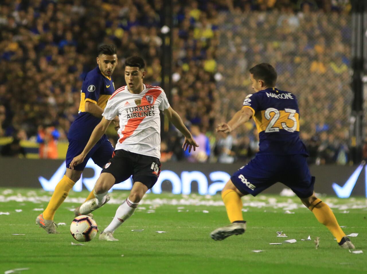 Palacios y Marcone protagonizaron el último duelo entre Boca y River.