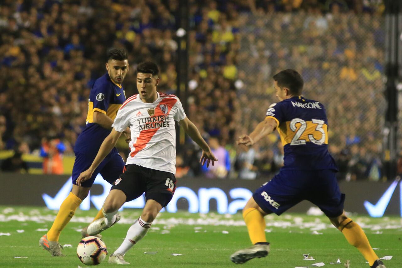 Palacios y Marcone protagonizaron el último duelo entre Boca y River.