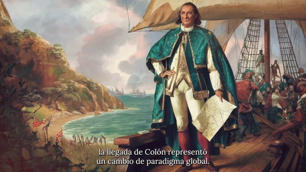 El video ensalza a Colón. 