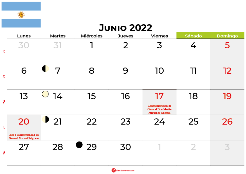 Junio tendrá dos feriados: el 17 y el 20. 