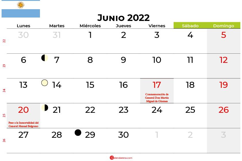 Junio tendrá dos feriados: el 17 y el 20.