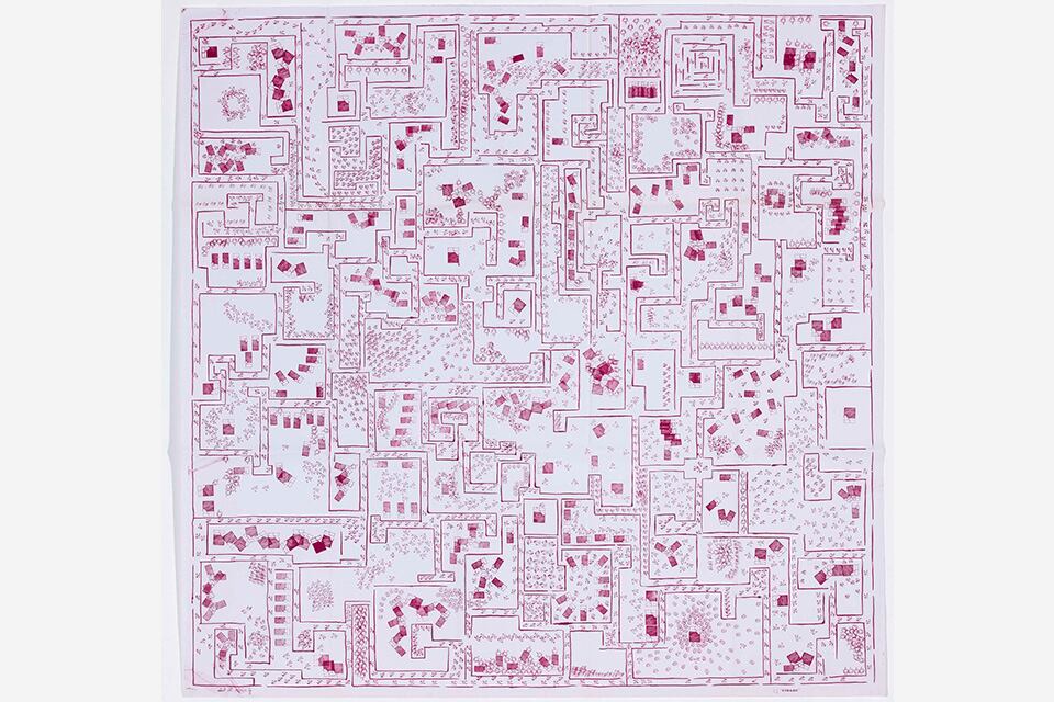 Obra de León Ferrari, "Cidade" técnica Diazotipo (Colección Museo Reina Sofía).