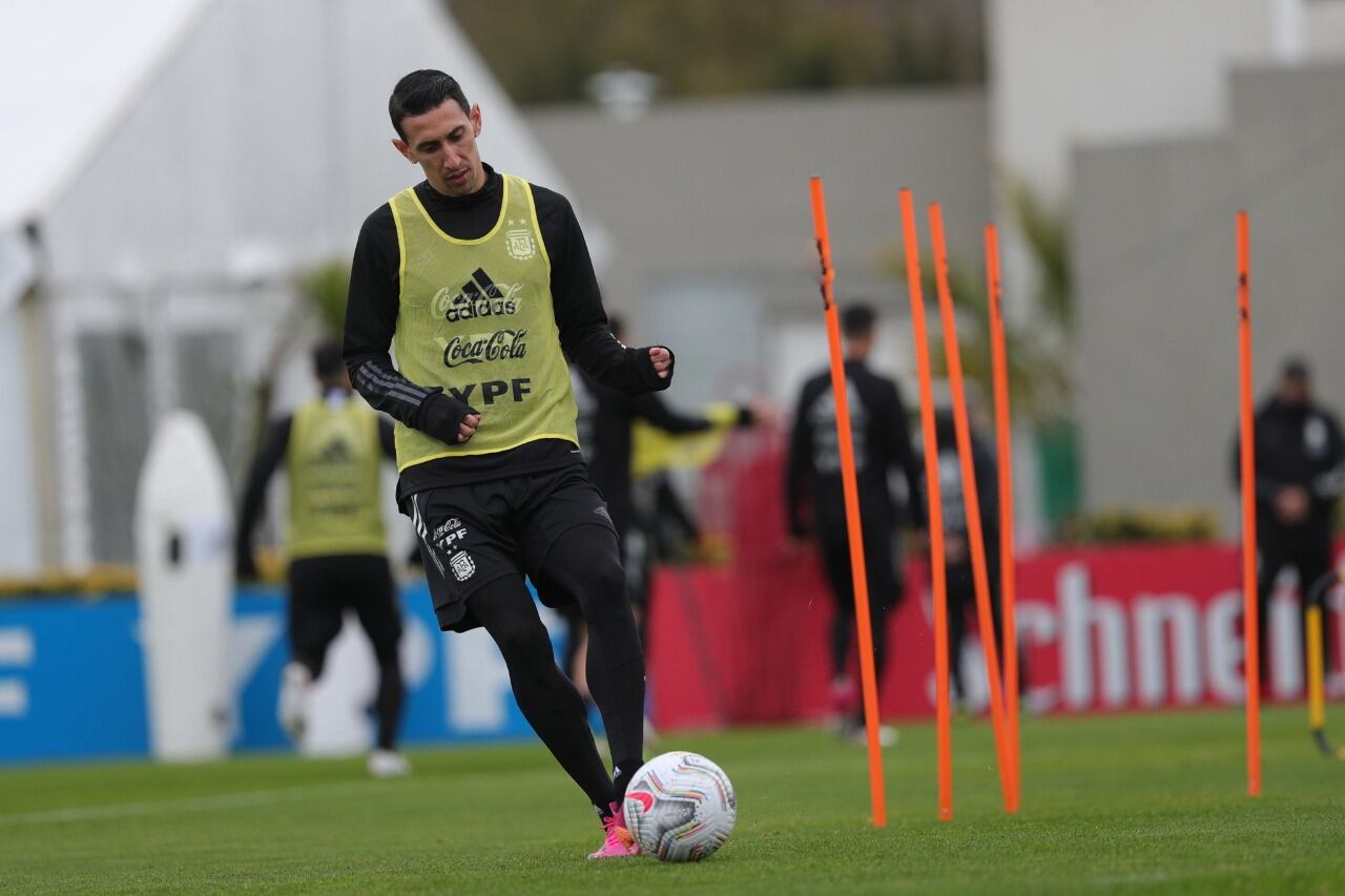 Angel Di María, durante la práctica de la Selección.