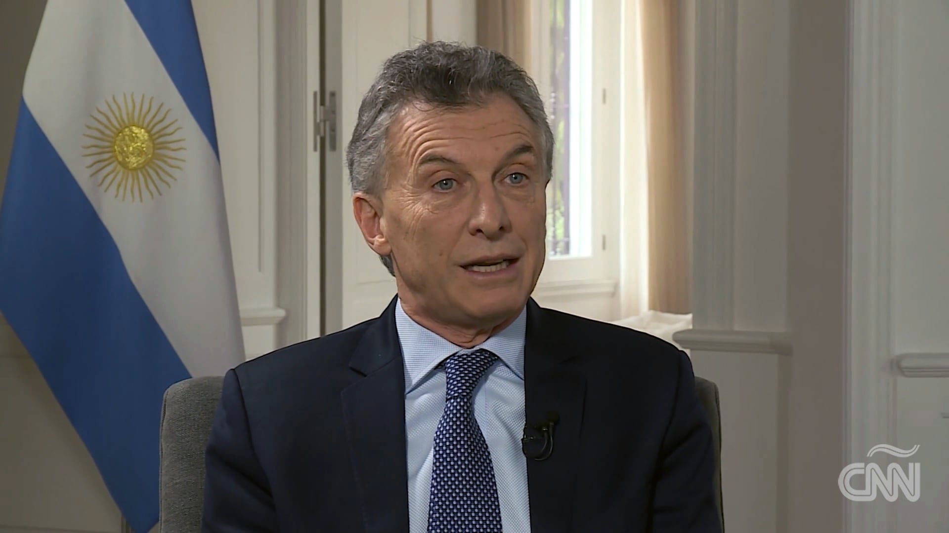 El presidente Mauricio Macri, entrevistado por la señal estadounidense CNN.