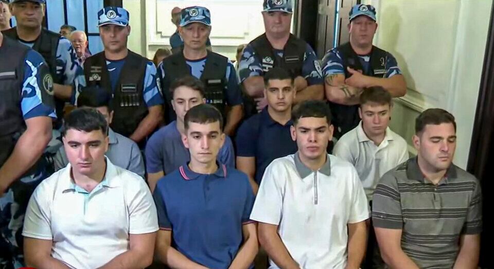 El grupo de ocho rugbiers acusados por el crimen de Fernando Báez Sosa. 
