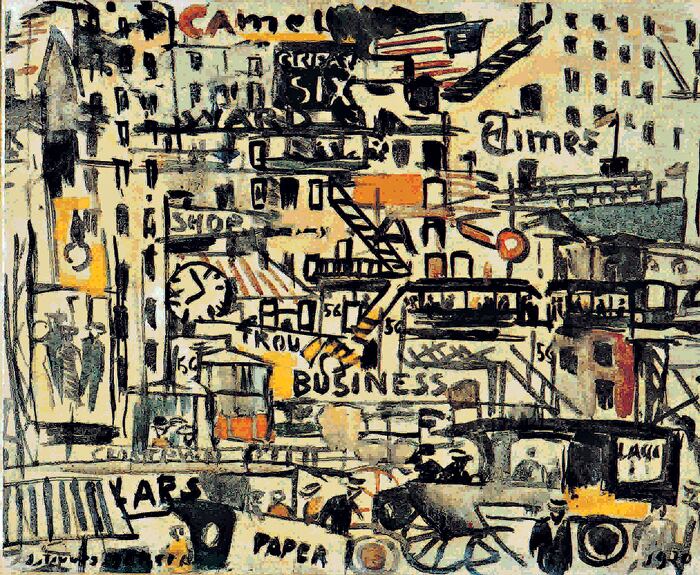 Paisaje de Nueva York, óleo sobre cartón de Torres García de 1920; 47,5 x 58,4 cm.