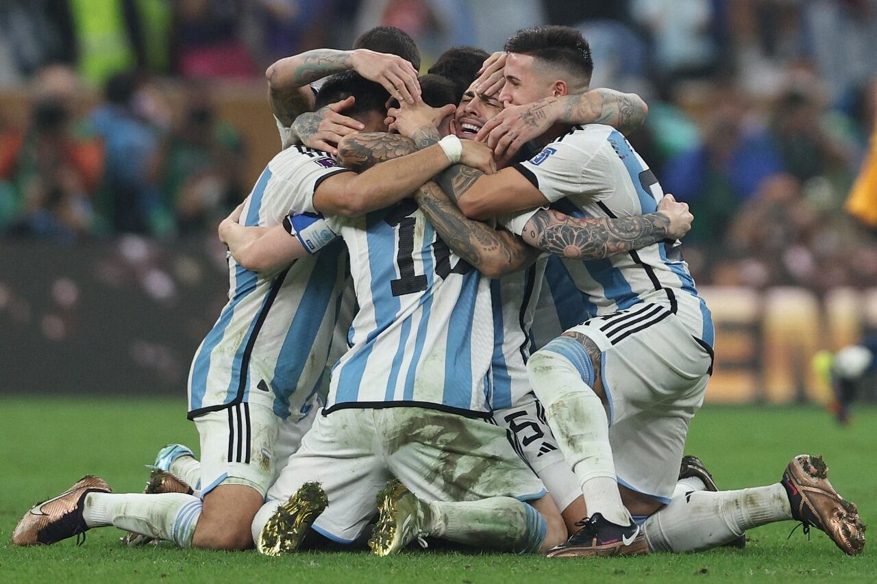 Festejo del alama de los jugadores argentinos.