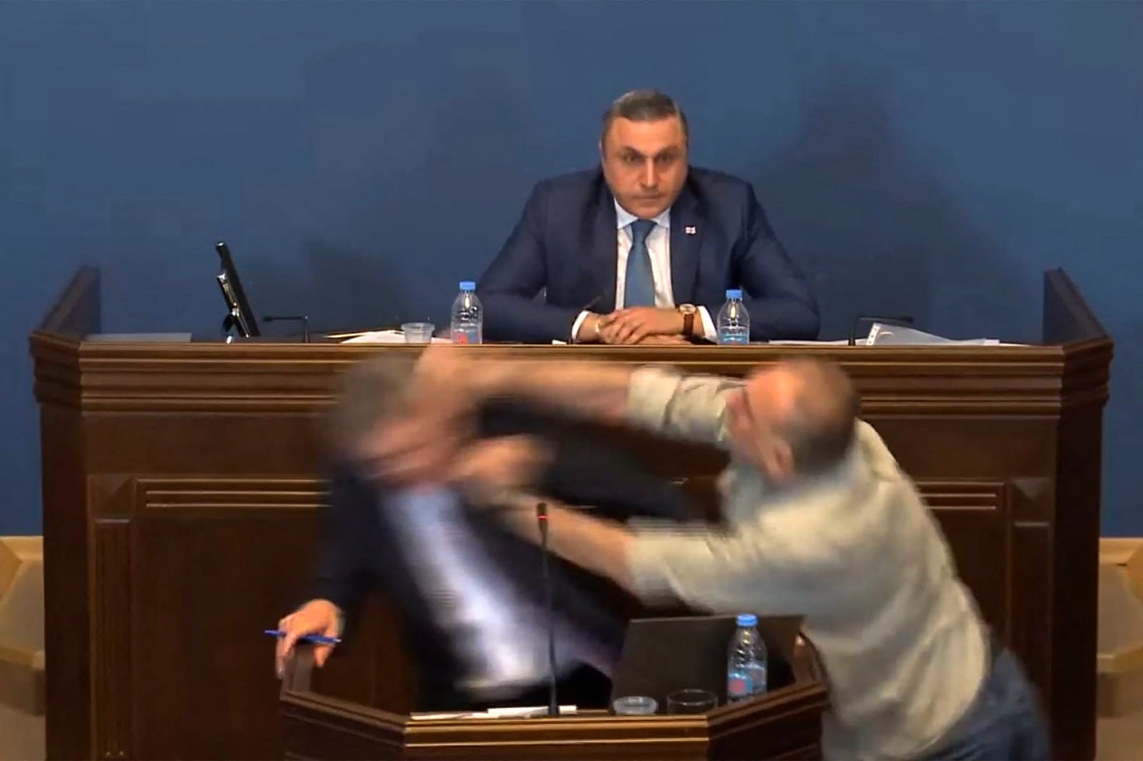 Oficialista y opositores protagonizaron este lunes una violenta pelea en el parlamento de Georgia.