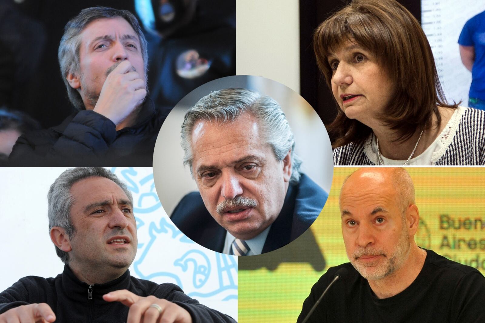 Máximo Kirchnere y Andrés Larroque enfrentados a Patricia Bullrich y Horacio Rodríguez Larreta. En el medio, Alberto Fernández.