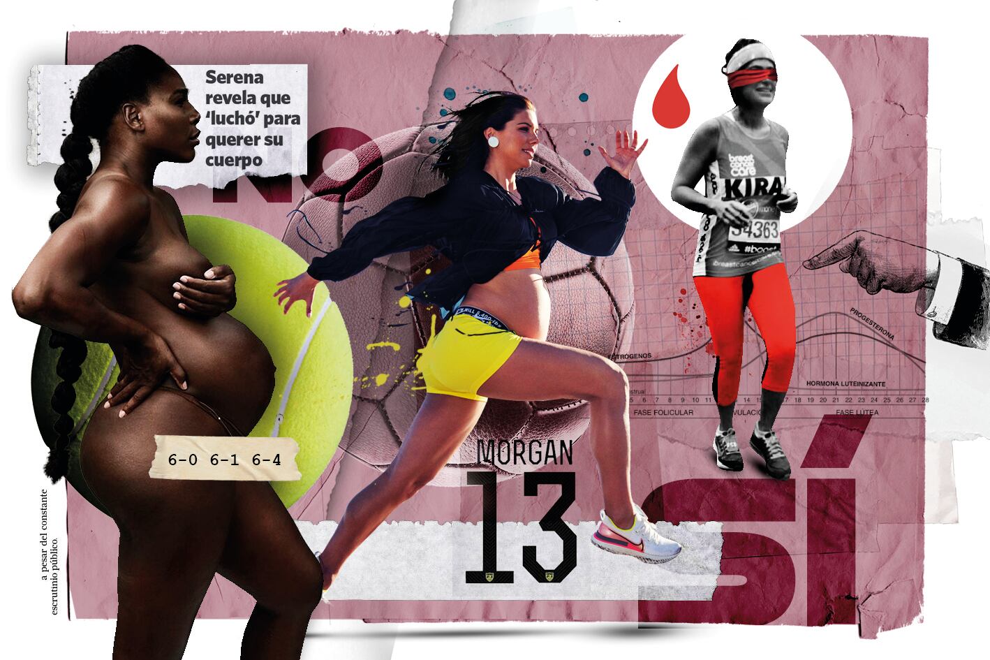 Cuerpos en acción: La tenista Serena Williams, la futbolista Alex Morgan y la corredora Kira Gandhi.