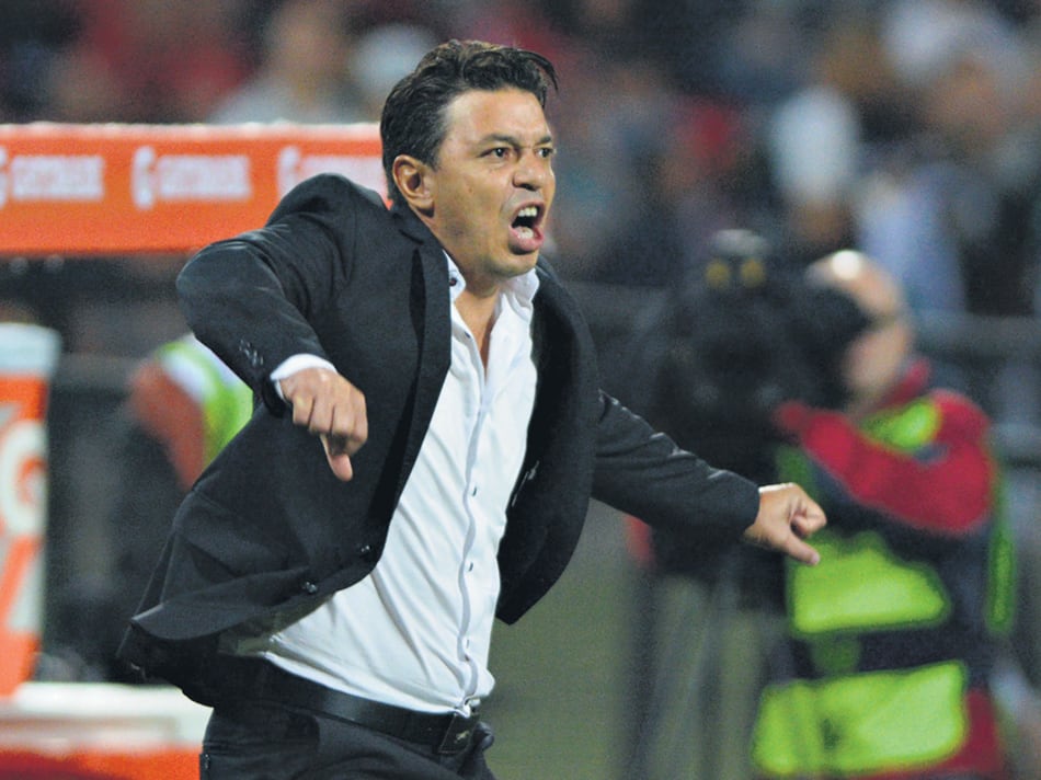 Marcelo Gallardo, en Colombia, frente a Independiente Medellín.
