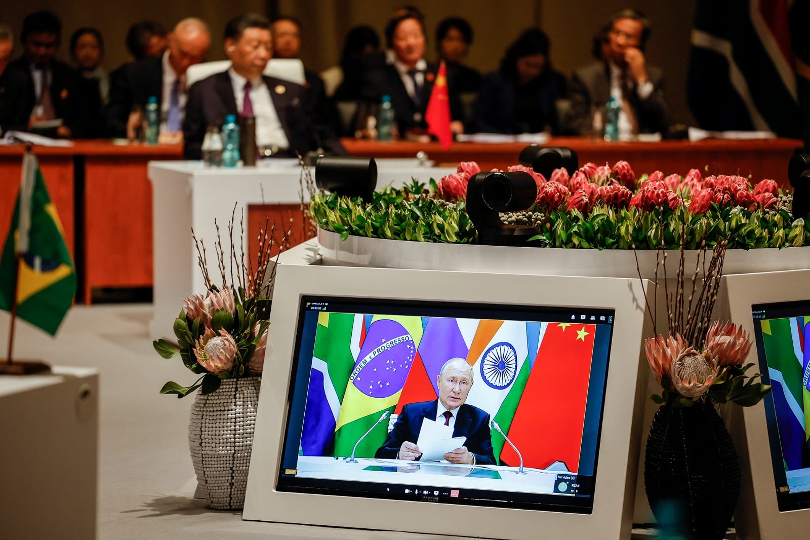 Vladimir Putin participó por video en la cumbre de los BRICS.