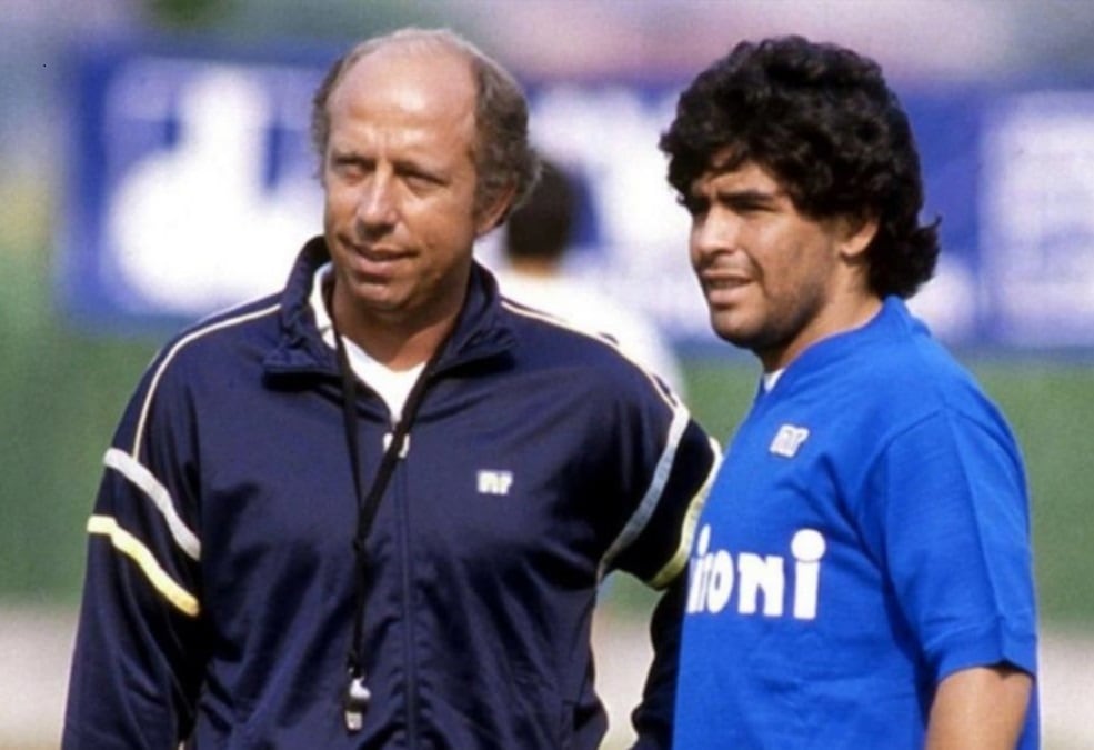 Ottavio Bianchi con Maradona, en los años felices en el Napoli