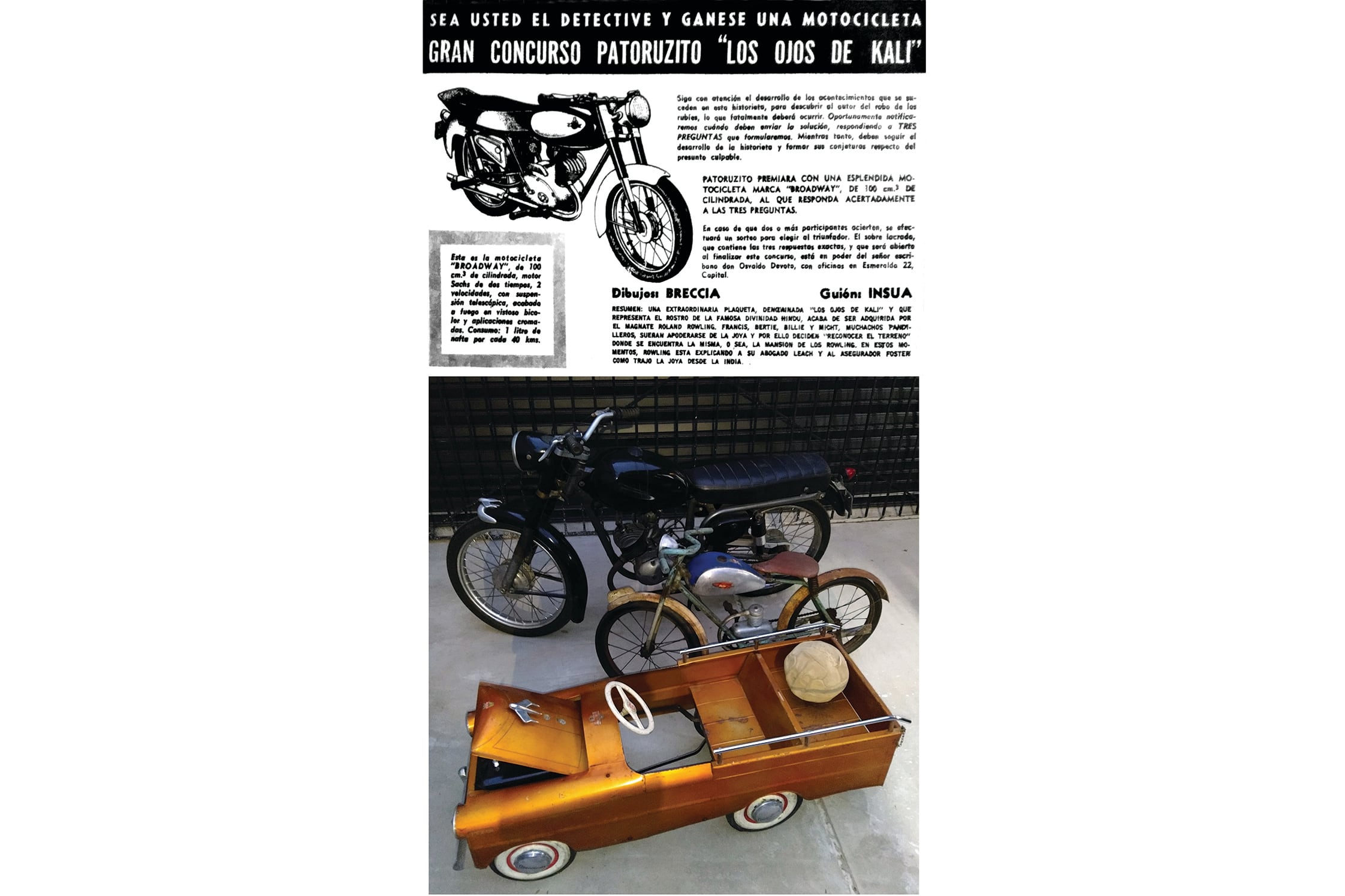 Moto Broadway con manubrio levantado junto a Moto Pumita y Pick Up, perteneciente a la colección Retro Park.