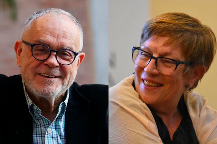 Giardinelli, organizador del foro, y María Teresa Andruetto, a cargo de la apertura.