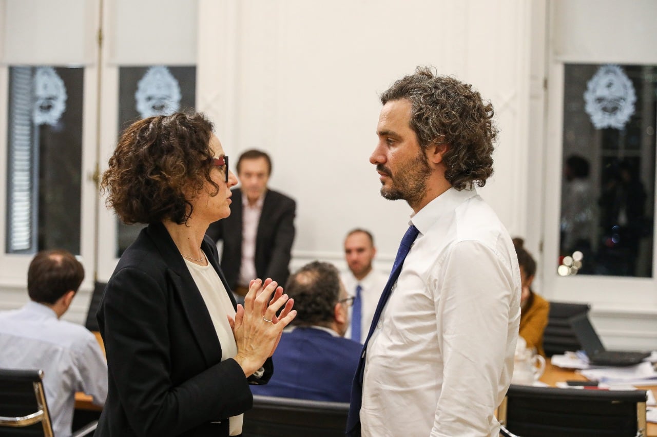 Cecilia Todesca junto a Santiago Cafiero en la reunión de gabinete económico del martes.
