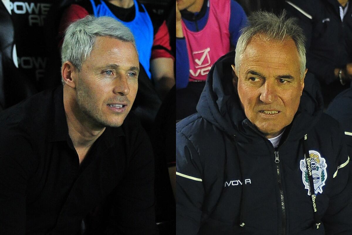 Israel Damonte, DT de Colón, y Leonardo Madelón, de Gimnasia