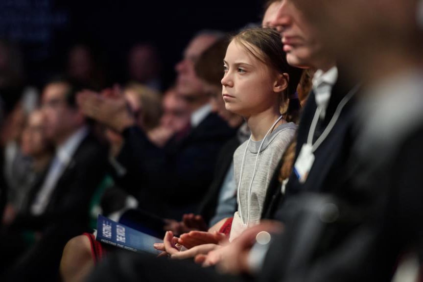 La joven ambientalista Greta Thunberg en Davos.
