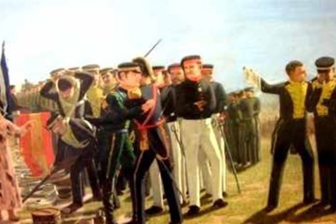 Belgrano saluda a Tristán en la rendición.