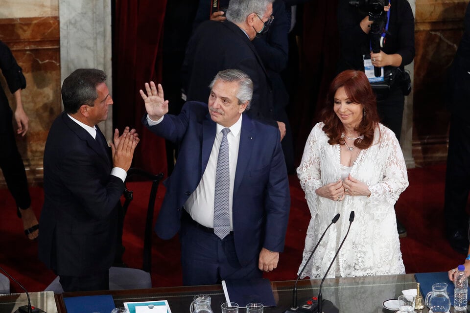 Alberto Fernández, Cristina Kirchner y Sergio Massa en la apertura de sesiones ordinarias en 2022.