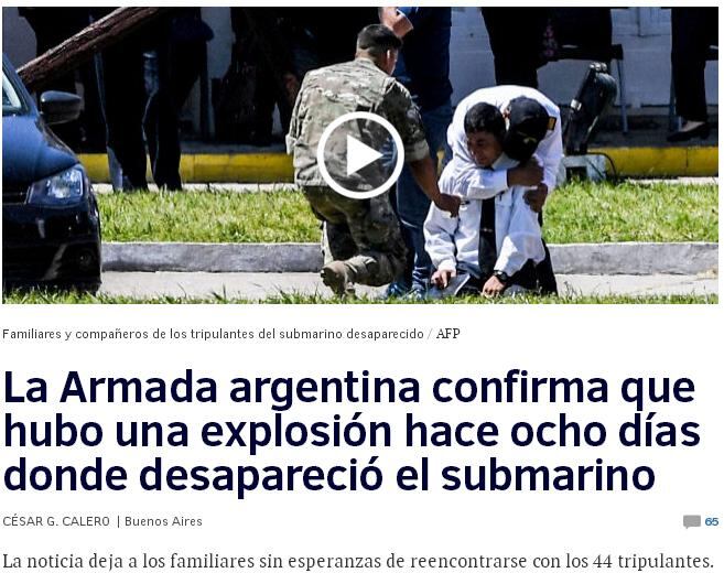 La portada del diario español El Mundo destacó la noticia sobre el ARA San Juan.