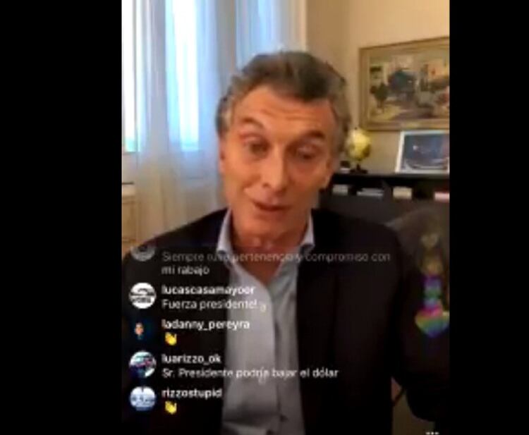 Macri, durante su conferencia por Instagram.