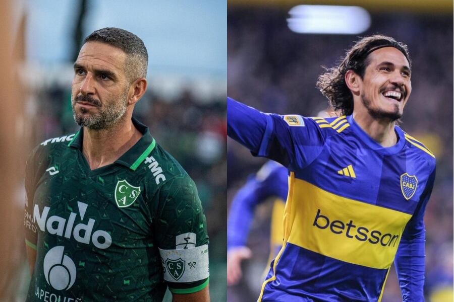 Lisandro López y Edinson Cavani.
