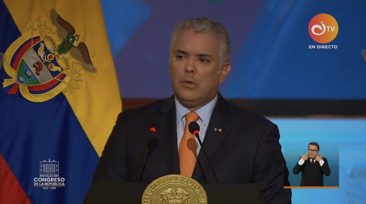 El presidente de Colombia, Iván Duque, durante su discurso ante el Congreso. Foto: Presidencia de Colombia