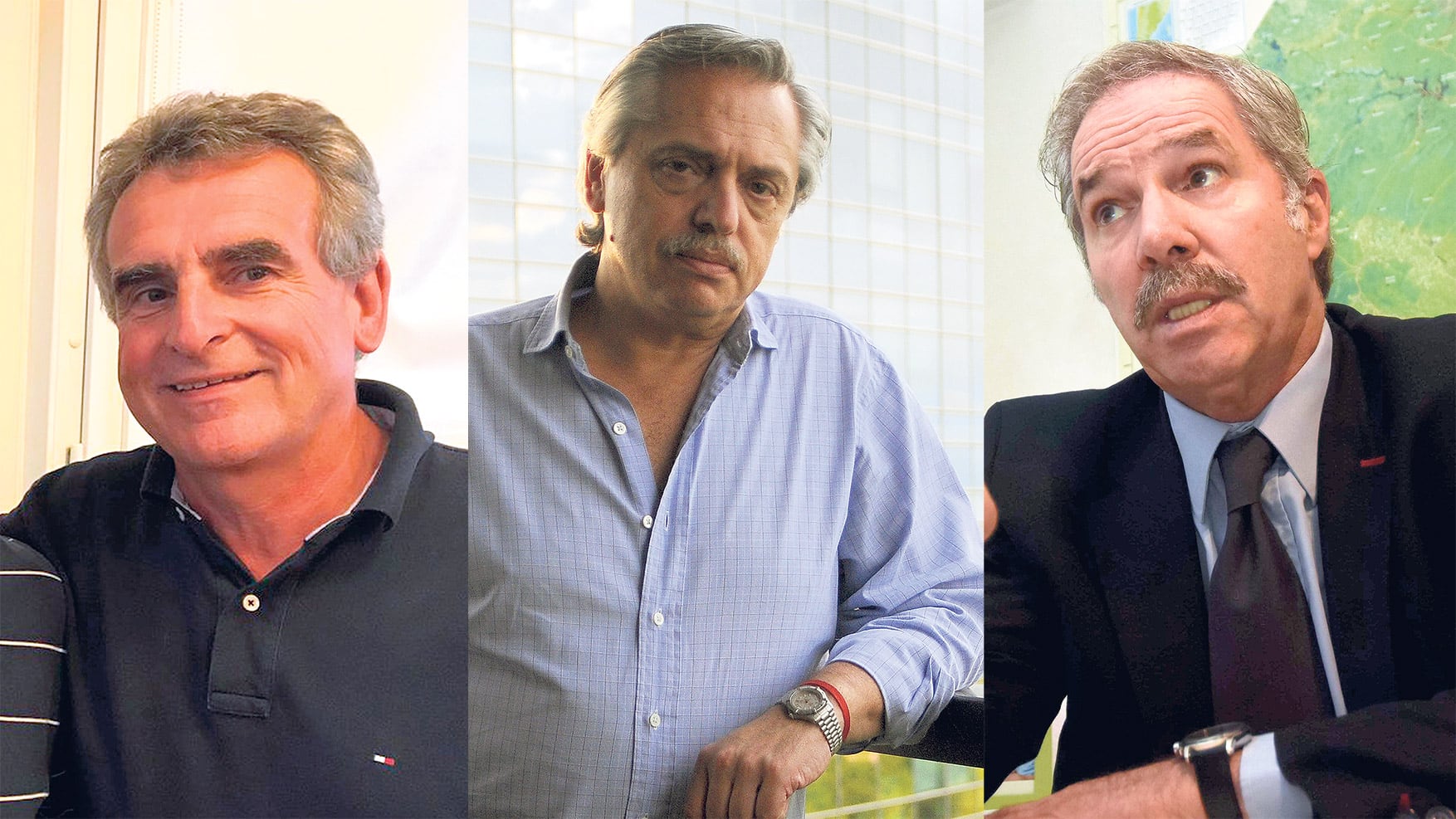 Agustín Rossi, Alberto Fernández y Felipe Solá, tres de los integrantes del equipo de trabajo para la unidad.