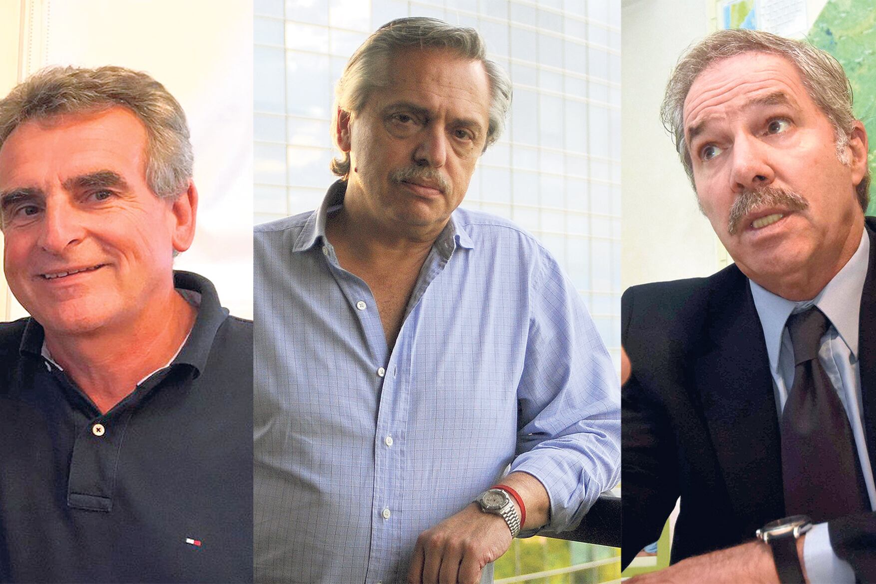 Agustín Rossi, Alberto Fernández y Felipe Solá, tres de los integrantes del equipo de trabajo para la unidad.