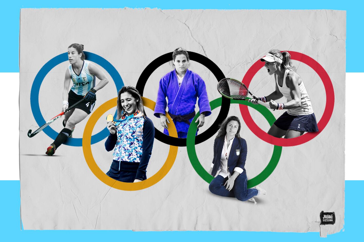 Cinco de las representantes locales en los próximos Juegos: Charo Luchetti, Delfina Pignatiello, Paula Pareto, Cecilia Carranza y Nadia Podoroska