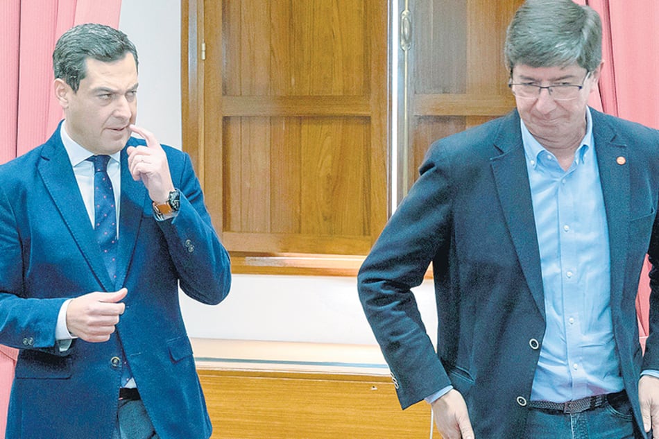Juanma Moreno y Juan Marín representaron los equipos negociadores del PP y Ciudadanos.