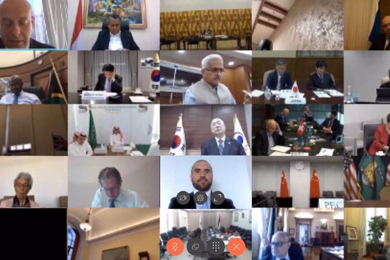 Martín Guzmán en la videoconferencia con los líderes globales.