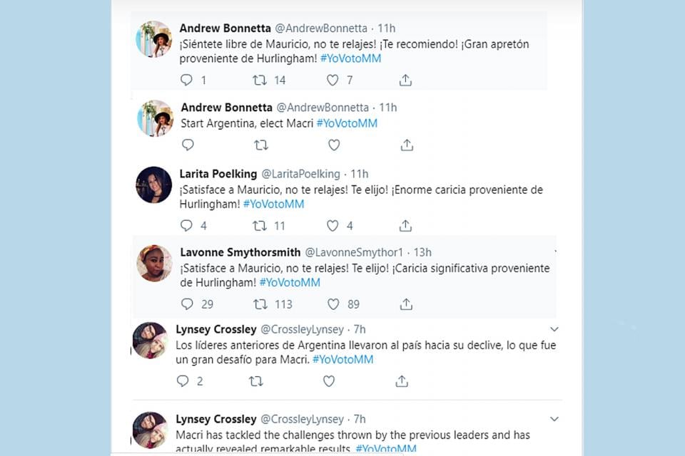 Antes de las PASO, el hashtag #YovotoMM se llenó de tuits de cuentas extranjeras, con textos incoherentes y mal traducidos desde el inglés.