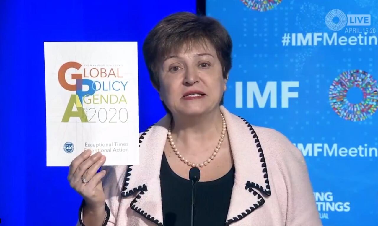 Kristalina Georgieva abrió la asamblea del FMI por teleconferencia.