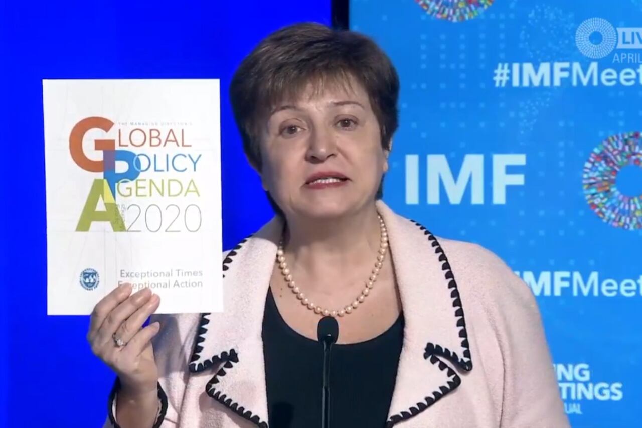 Kristalina Georgieva abrió la asamblea del FMI por teleconferencia.