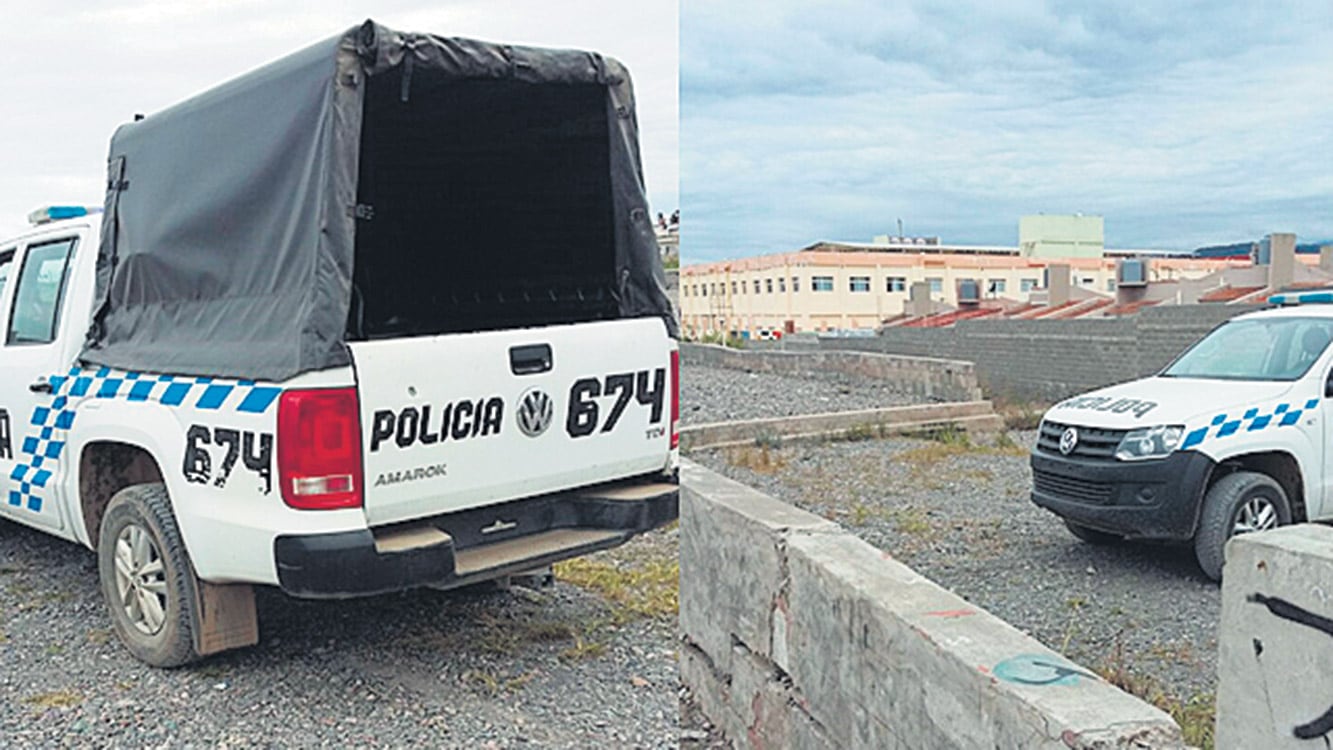 El patrullero sin patente que siguió a los diputados del Parlasur que visitaron a Milagro Sala en abril.