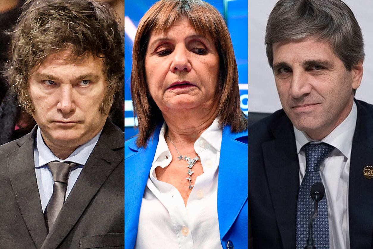 Javier Milei, Patricia Bullrich y Luis Caputo. 