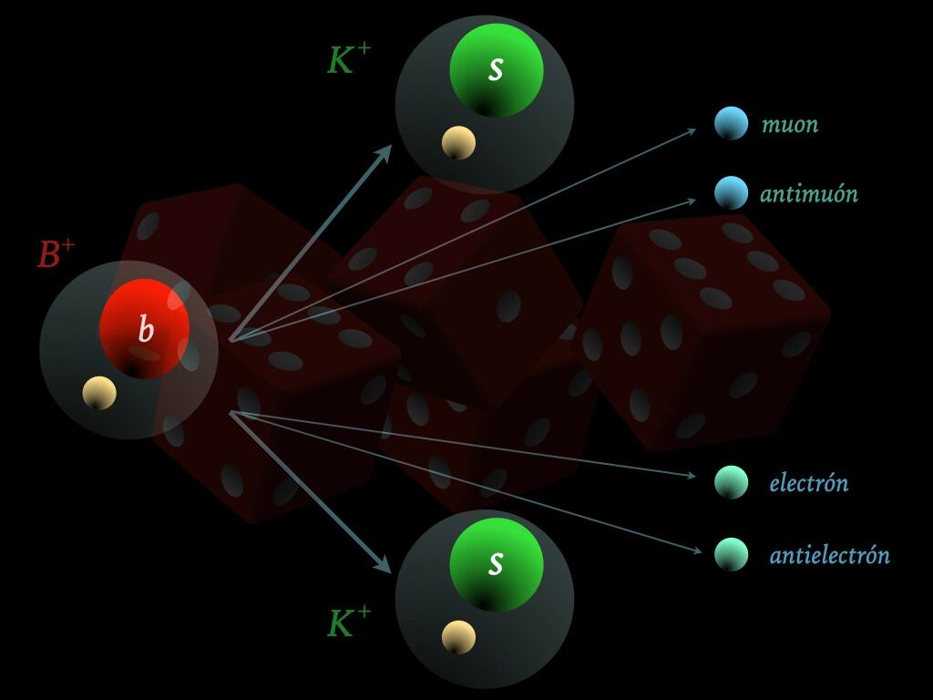 El Modelo Estándar implica que los dos decaimientos tienen igual probabilidad. La Naturaleza parece tener los dados cargados y preferir el de abajo.