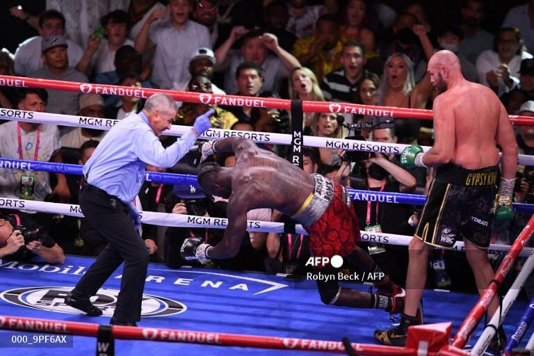 Wilder cae luego de un golpe de Fury