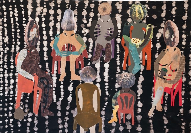 "Asamblea barrial", una de las obras de Berge creada con formas antropomórficas.