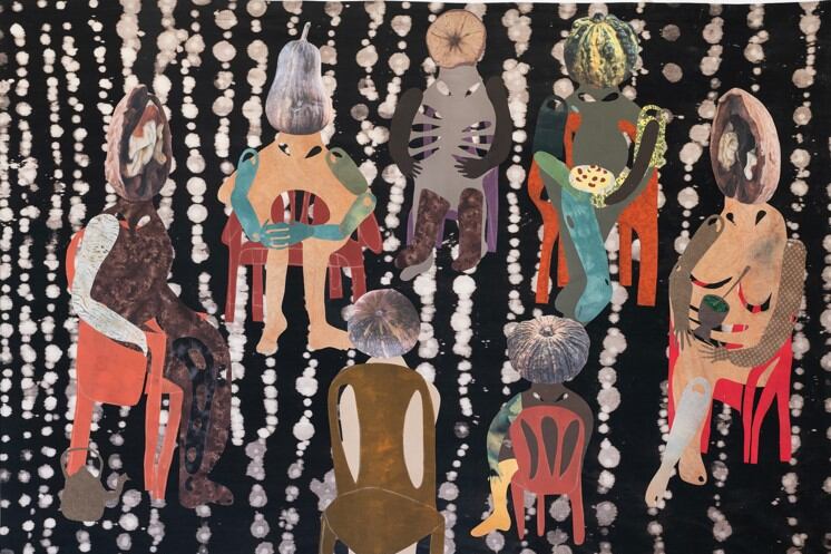 "Asamblea barrial", una de las obras de Berge creada con formas antropomórficas.